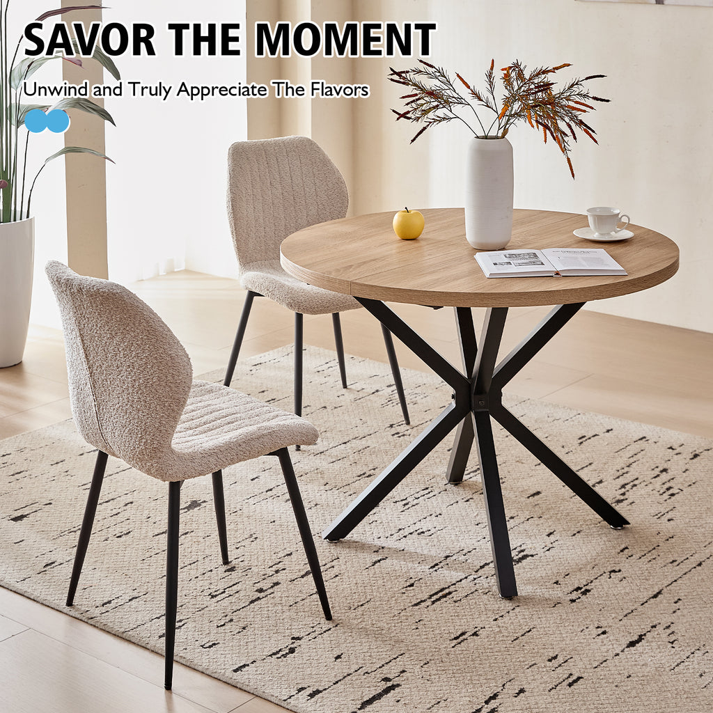 39" Round Dining Table Set for 4, Mid Century Kitchen Table with 4 Beige Upholstered Dining Chairs for Apartment Living Room Space Saving,Natural Table