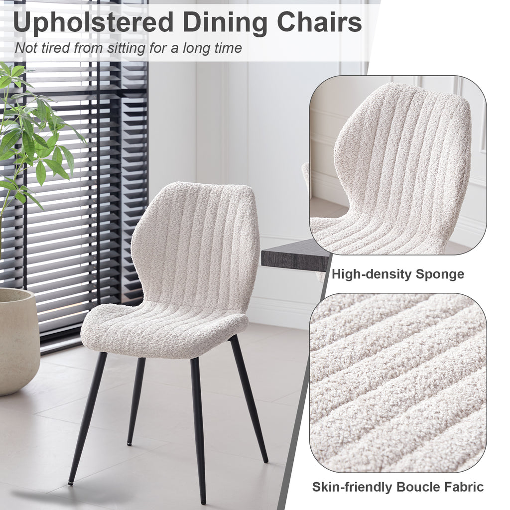 5 Piece 47'' Round Dining Table Chairs Set for 4, Farmhouse Oak Kitchen Table with 4 Scandi Mid Century Modern Dinning Room Chairs, Wood Dinner Table &Upholstered Fabric Chairs Set of 4, Beige