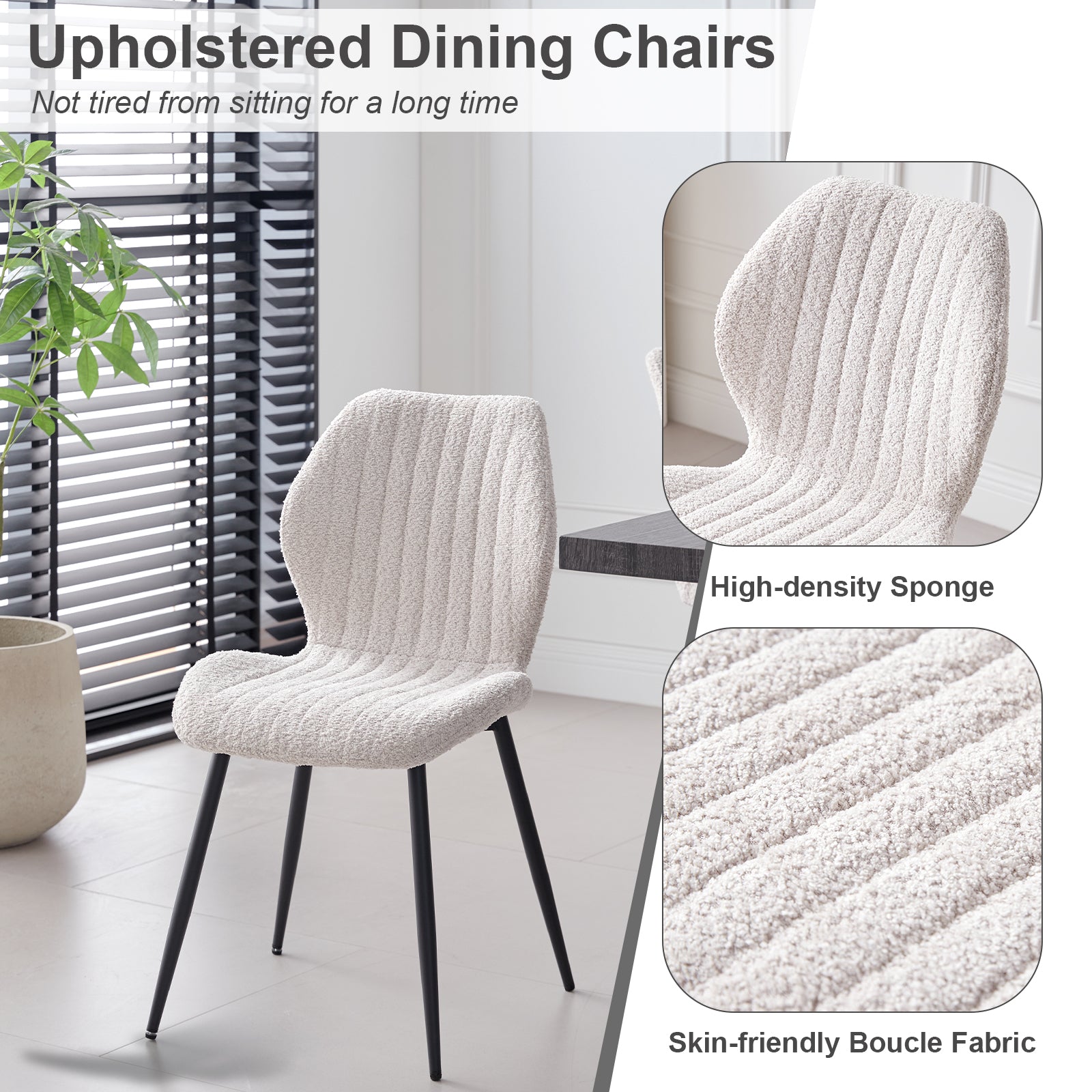 5 Piece 47'' Round Dining Table Chairs Set for 4, Farmhouse Oak Kitchen Table with 4 Scandi Mid Century Modern Dinning Room Chairs, Wood Dinner Table &Upholstered Fabric Chairs Set of 4, Beige