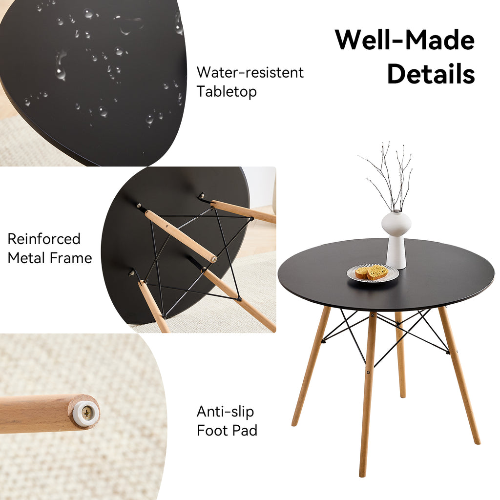 5 Piece Round Dining Table Set for 4, 31.5" Kitchen Table with 4 Clear Gray Acrylic Chairs for Restaurant Bedroom Living Room, Space Saving Black Table Chair Set of 4