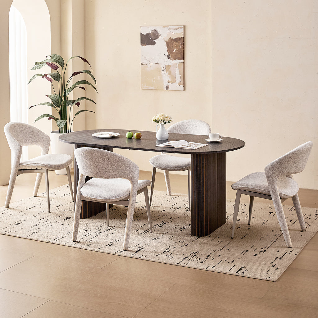 71" Black Large Dining Table Set for 4 Modern Kitchen Table with White Linen Upholstered Kitchen Chairs Set of 4