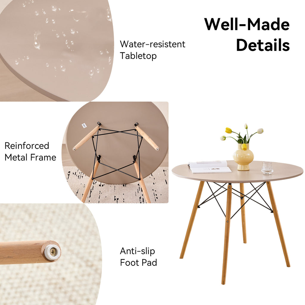 5 Piece 35.5'' Round Dining Table Set for 4, Kitchen Table & Chairs Set of 4, Mid-Century Modern Table W/ 4 Chairs for Home, Living Room, Apartment, Wood Legs, Metal Frame, Sand