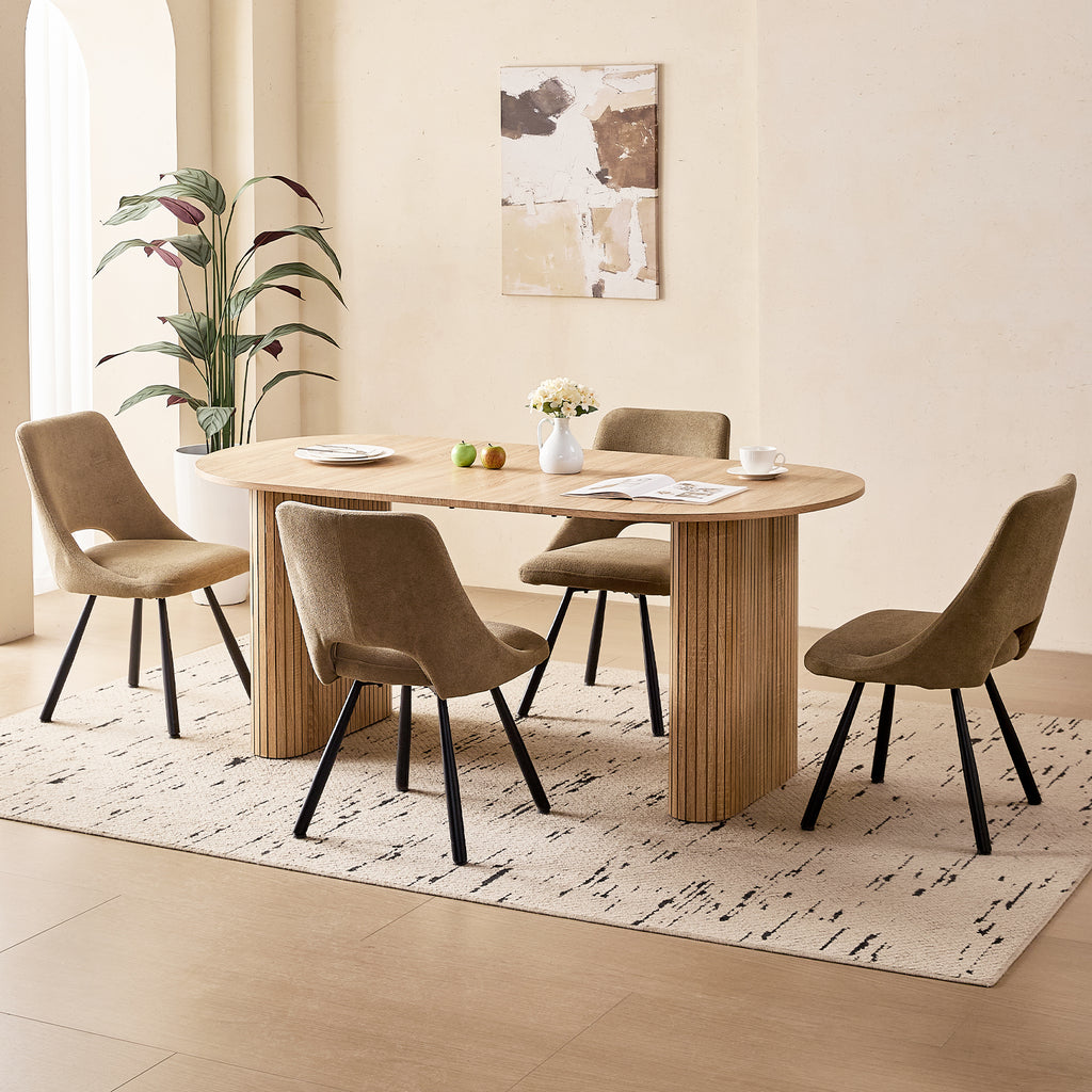 71" Natural Large Dining Table Set for 4 Modern Kitchen Table with Brown Boucle Upholstered Kitchen Chairs Set of 4