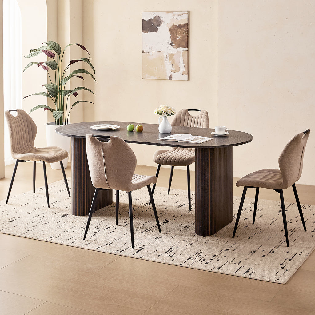 71" Large Dining Table Set for 4, Rounded Corners Farmhouse Modern Rectangle Wood Kitchen Table with Fabric Wingback Dining Chairs for Living Room Apartment Waiting Room