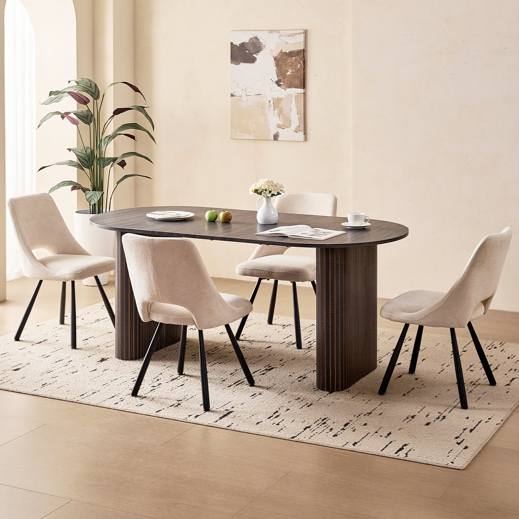 71" Black Large Dining Table Set for 4 Modern Kitchen Table with Beige Boucle Upholstered Kitchen Chairs Set of 4