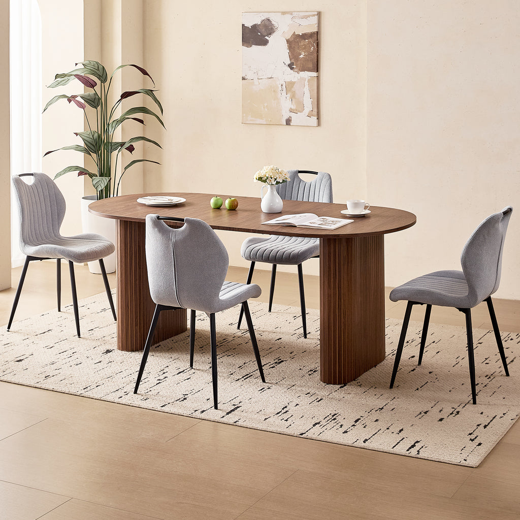 71" Large Dining Table Set for 4, Rounded Corners Farmhouse Modern Rectangle Wood Kitchen Table with Fabric Wingback Dining Chairs for Living Room Apartment Waiting Room