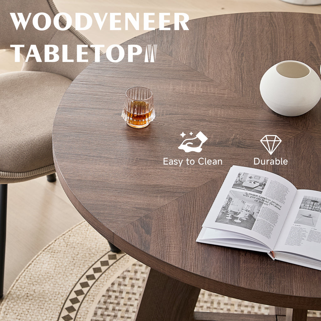 5 Piece 47" Round Dining Table Set for 4, [Fanned Base] [1.38" Thick Top] Wood Kitchen Table with 4 Swivel Dining Chairs, Beige