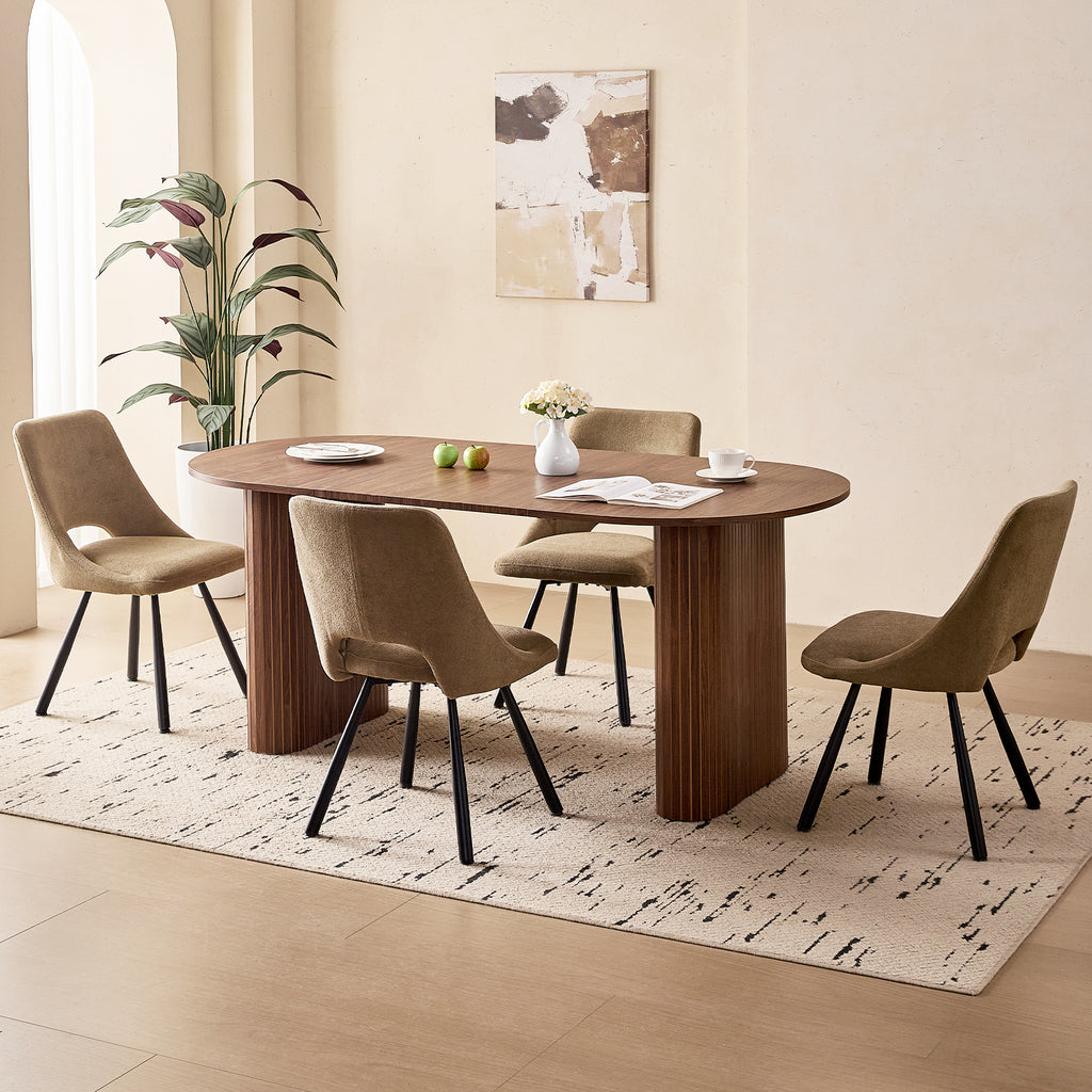 71" Brown Large Dining Table Set for 4 Modern Kitchen Table with Brown Boucle Upholstered Kitchen Chairs Set of 4
