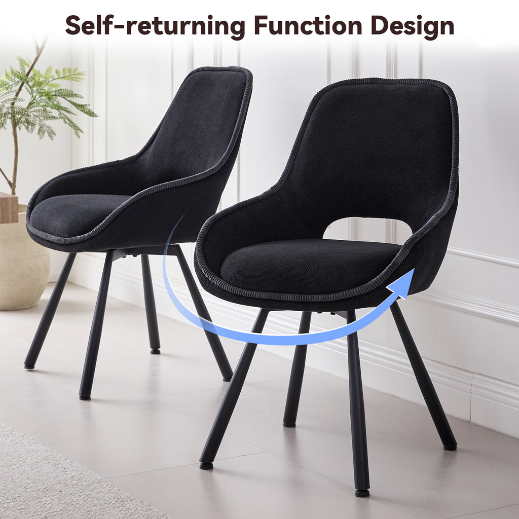 5 Piece 47" Round Dining Table Set for 4, [Fanned Base] [1.38" Thick Top] Wood Kitchen Table with 4 Swivel Dining Chairs, Black
