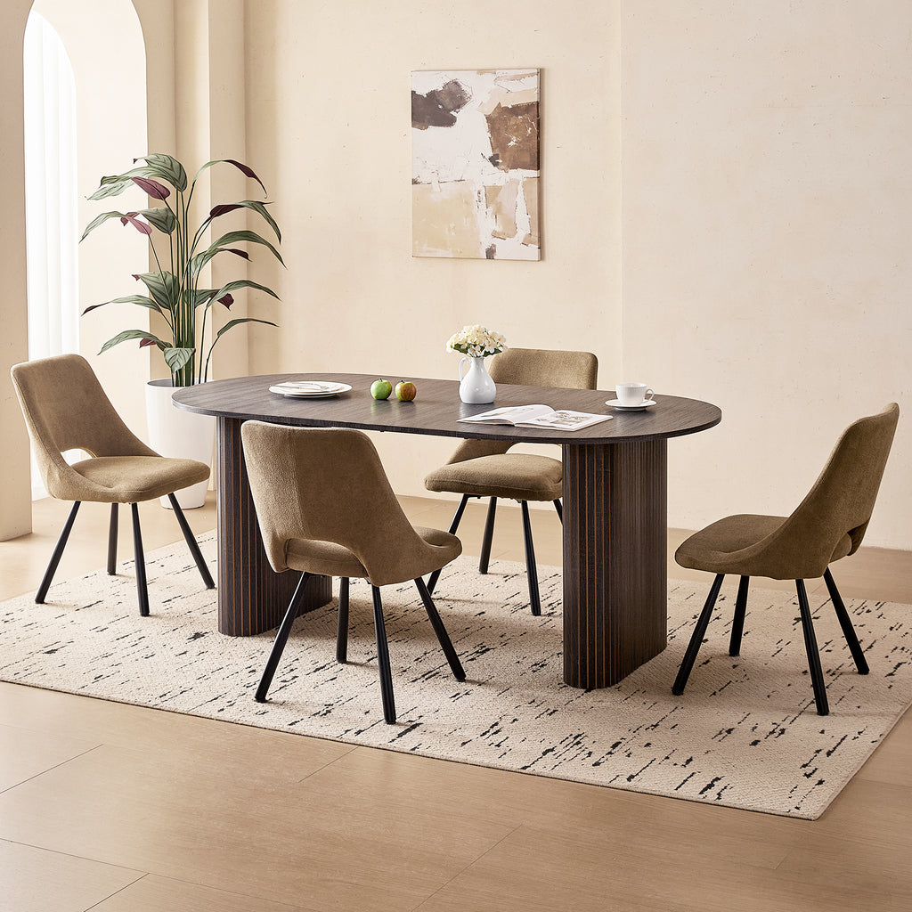 71" Black Large Dining Table Set for 4 Modern Kitchen Table with Brown Boucle Upholstered Kitchen Chairs Set of 4