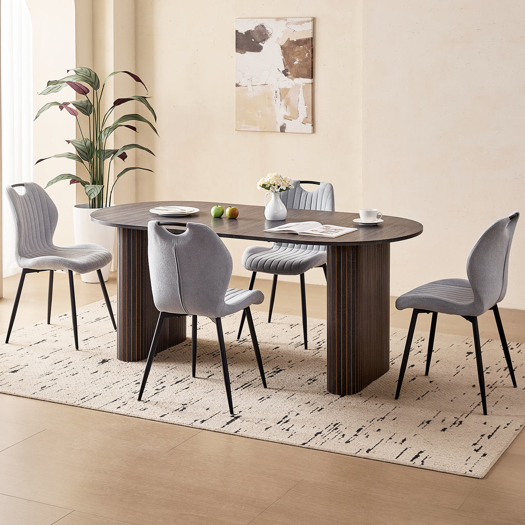 71" Large Dining Table Set for 4, Rounded Corners Farmhouse Modern Rectangle Wood Kitchen Table with Fabric Wingback Dining Chairs for Living Room Apartment Waiting Room