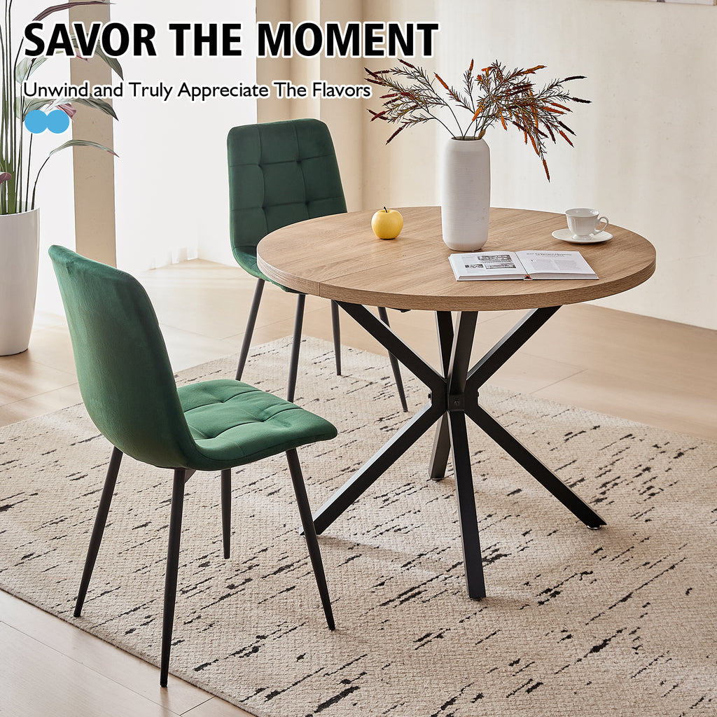 39" Round Dining Table Set for 4, Mid Century Kitchen Table with 4 Green Velvet Upholstered Dining Chairs for Apartment Living Room Space Saving