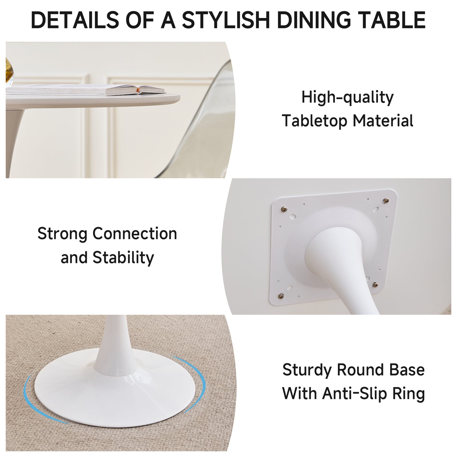 23.6" Small Round Dining Table for 2-4, White Modern Circle Kitchen Table, Space Saving, for Dining Room Apartment Office