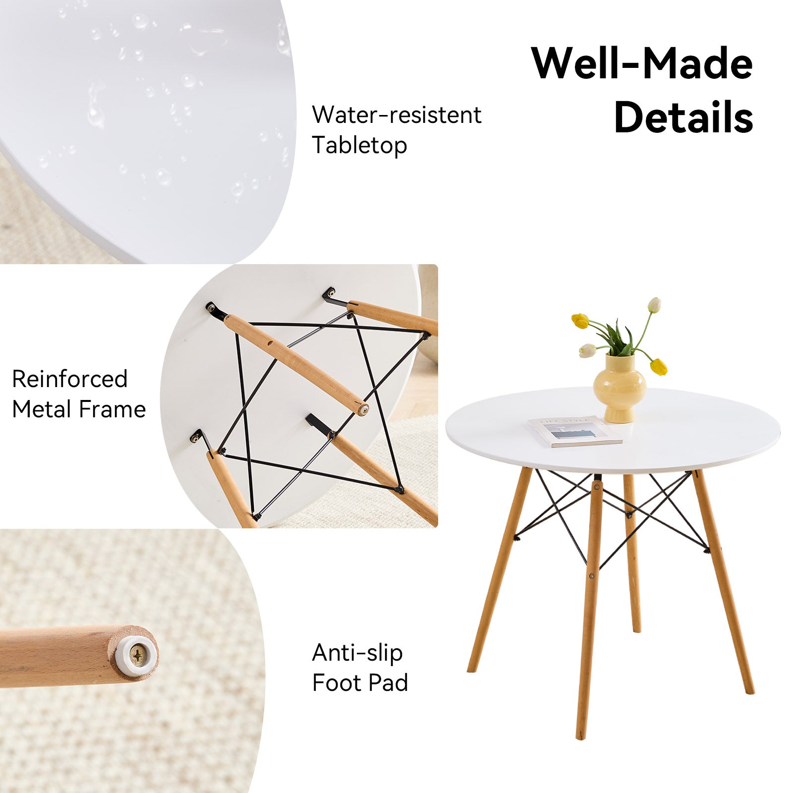 Small Round Dining Table Set for 4, 31.5" Kitchen Table & 4 Clear Acrylic Chairs for Restaurant Bedroom Living Room, Space Saving White Table Chair Set of 4