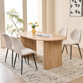 71" Large Dining Table Set for 4, Rounded Corners Farmhouse Modern Rectangle Wood Kitchen Table with Boucle Chairs Set of 4
