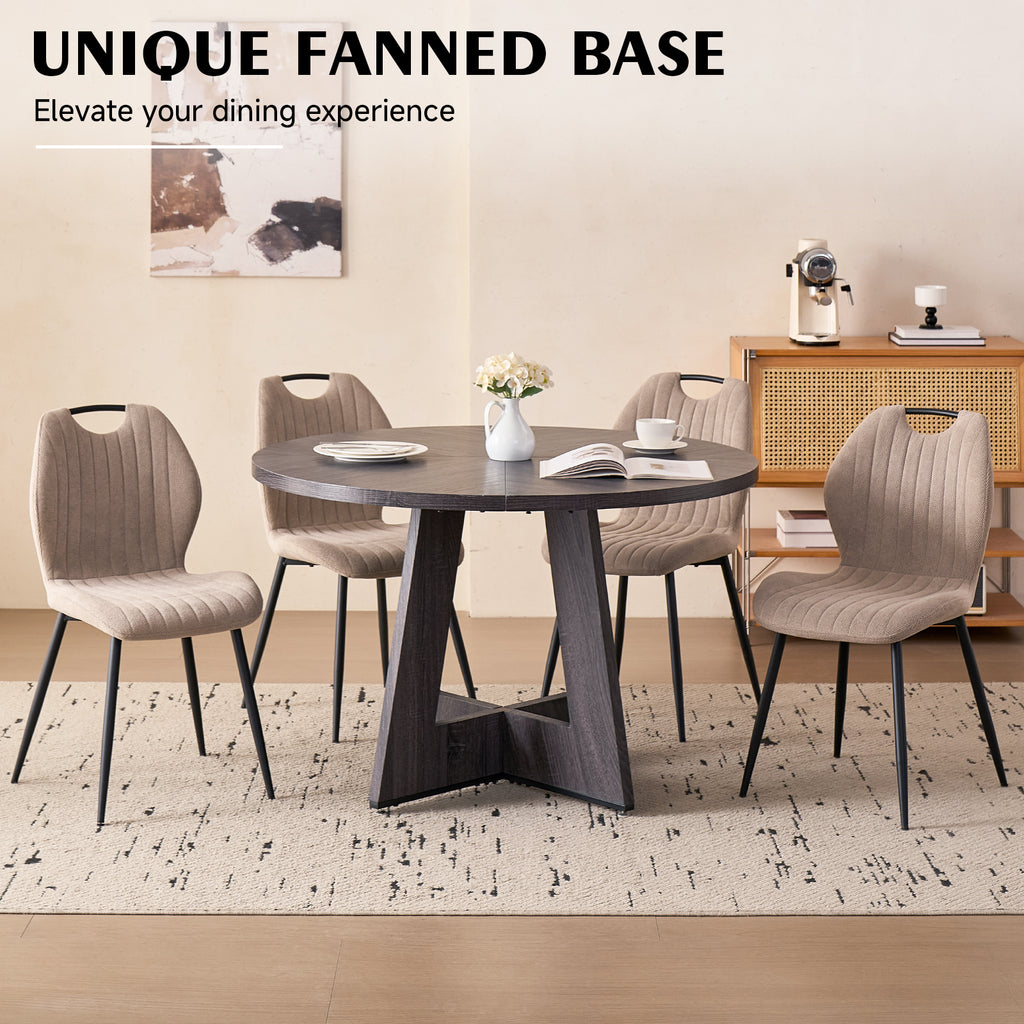 5 Piece 47'' Round Dining Table Chairs Set for 4, Farmhouse Kitchen Table with 4 Scandi Mid Century Modern Dinning Room Chairs, Wood Dinner Table &Upholstered Fabric Chairs Set of 4, Khaki