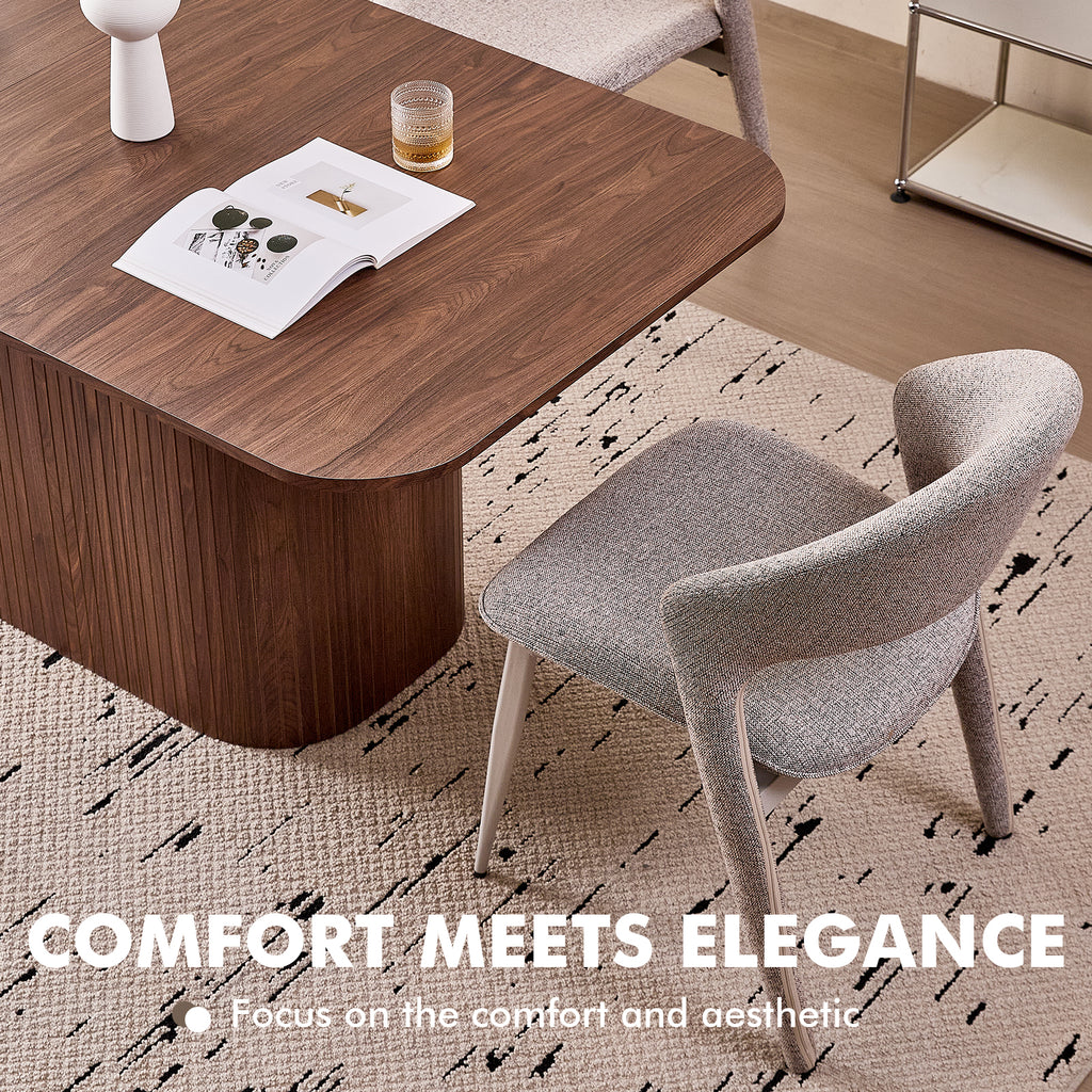 63" Rectangle Dining Table for 4-6 Person, Modern Mid-century Farmhouse Large Kitchen Table w/Wood Strip Pedestal Base, Rustic Dinner Table for Breakfast Dining Reception Room, Brown