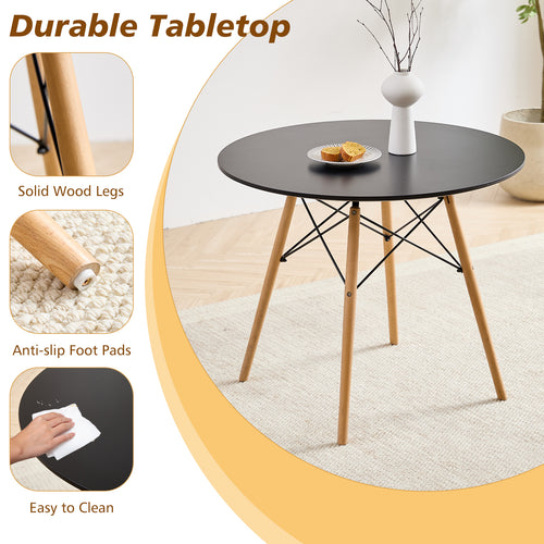 5 Piece 35.5'' Round Dining Table Set for 4, Kitchen Table & Chairs Set of 4, Mid-Century Modern Table W/ 4 Chairs for Home, Living Room, Apartment, Wood Legs, Metal Frame, Black