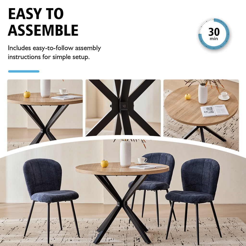 39" Round Dining Table Set for 4, Mid Century Kitchen Table with 4 Upholstered Accent Chenille Dining Chairs for Apartment Living Room, Space Saving, Blue