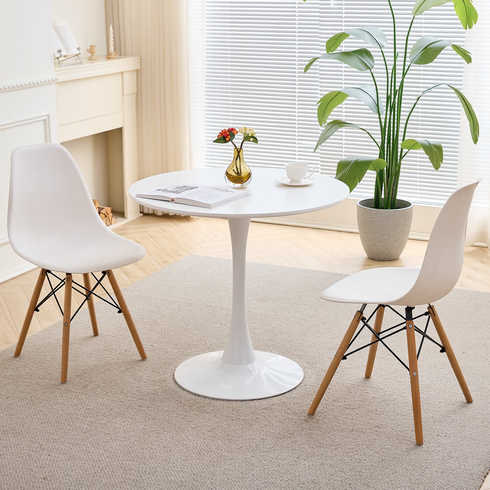 23.6" Small Round Dining Table for 2-4, White Modern Circle Kitchen Table, Space Saving, for Dining Room Apartment Office