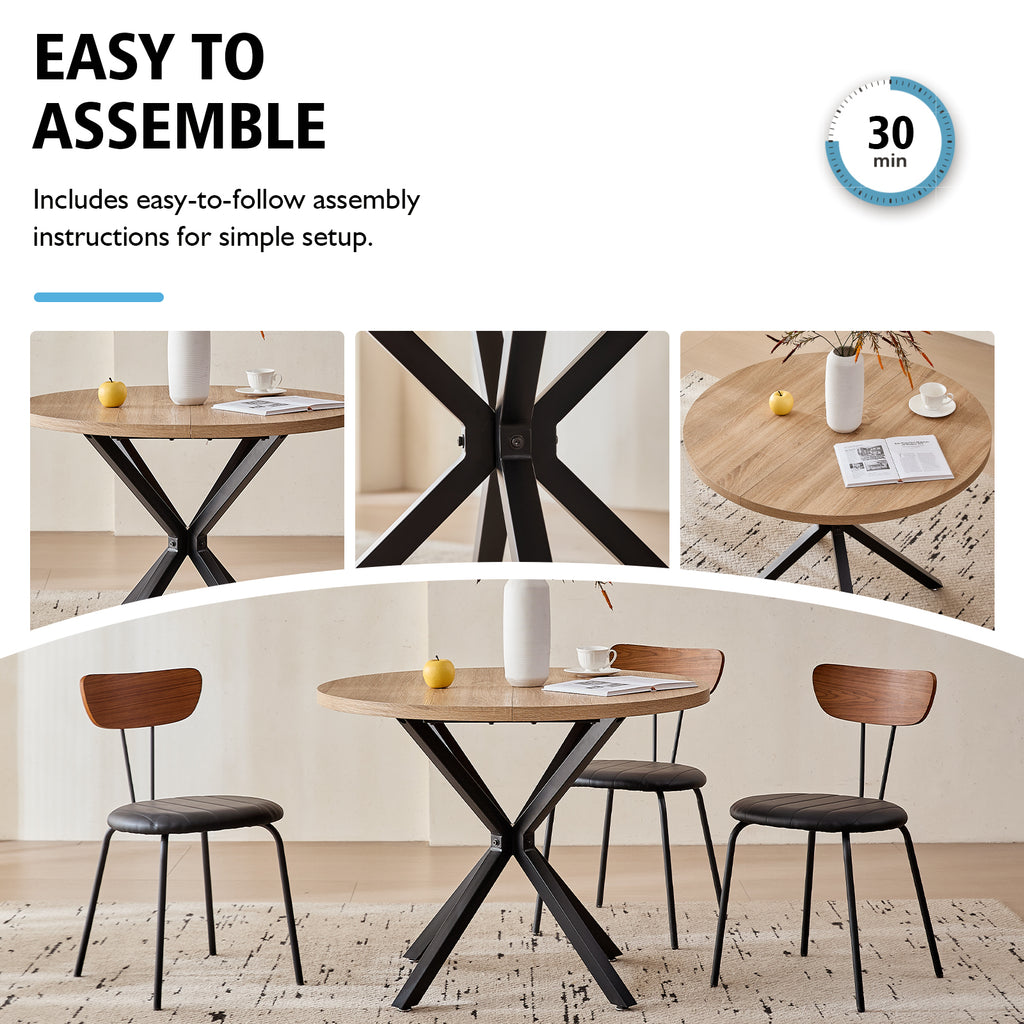 39" Round Dining Table Set for 4, Mid Century Kitchen Table with 4 Stackable Dining Chairs for Apartment Living Room Space Saving, Black