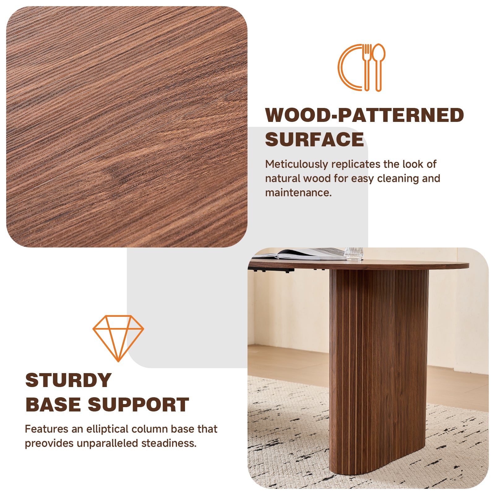 71" Large Dining Table Set for 4, Rounded Corners Farmhouse Modern Rectangle Wood Kitchen Table with Fabric Wingback Dining Chairs for Living Room Apartment Waiting Room