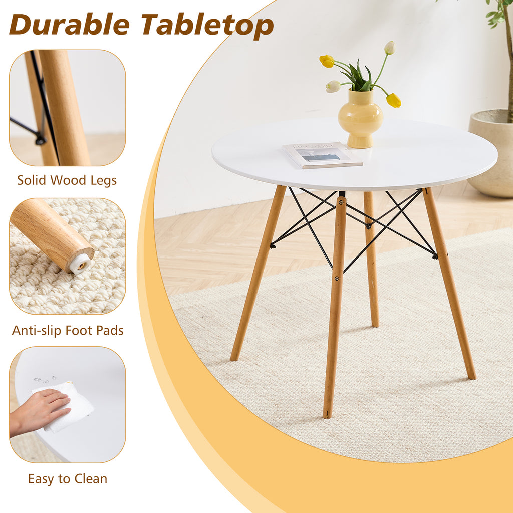 5 Piece Round Dining Table Set for 4, Mid-Century Modern Kitchen Table with 4 Chairs for Home, Apartment, Plastic Seats, Space Saving, Wood Legs