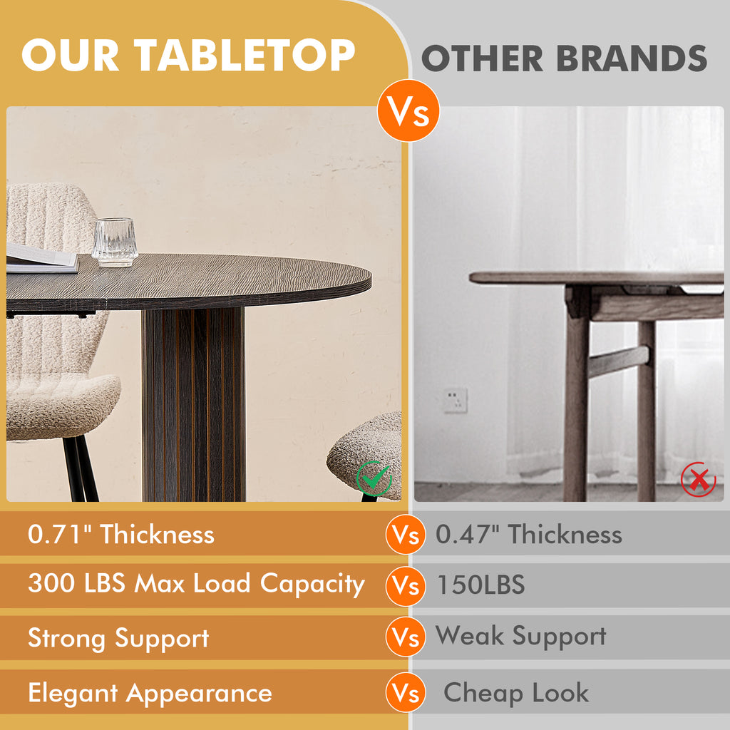 71" Large Dining Table Set for 4, Rounded Corners Farmhouse Modern Rectangle Wood Kitchen Table with Boucle Chairs Set of 4