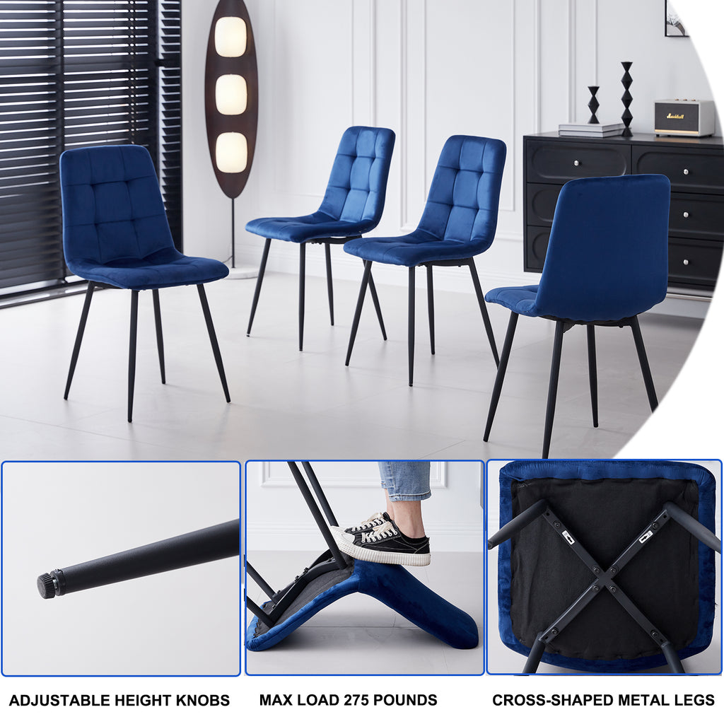 5 Piece Round Dining Table Set - Mid-Century 47 inch Brown Dining Table with 4 Blue Velvet Chairs Set, Dinner Table & Chair with Metal Legs for Kitchen Dining Room, Apartment, Bedroom