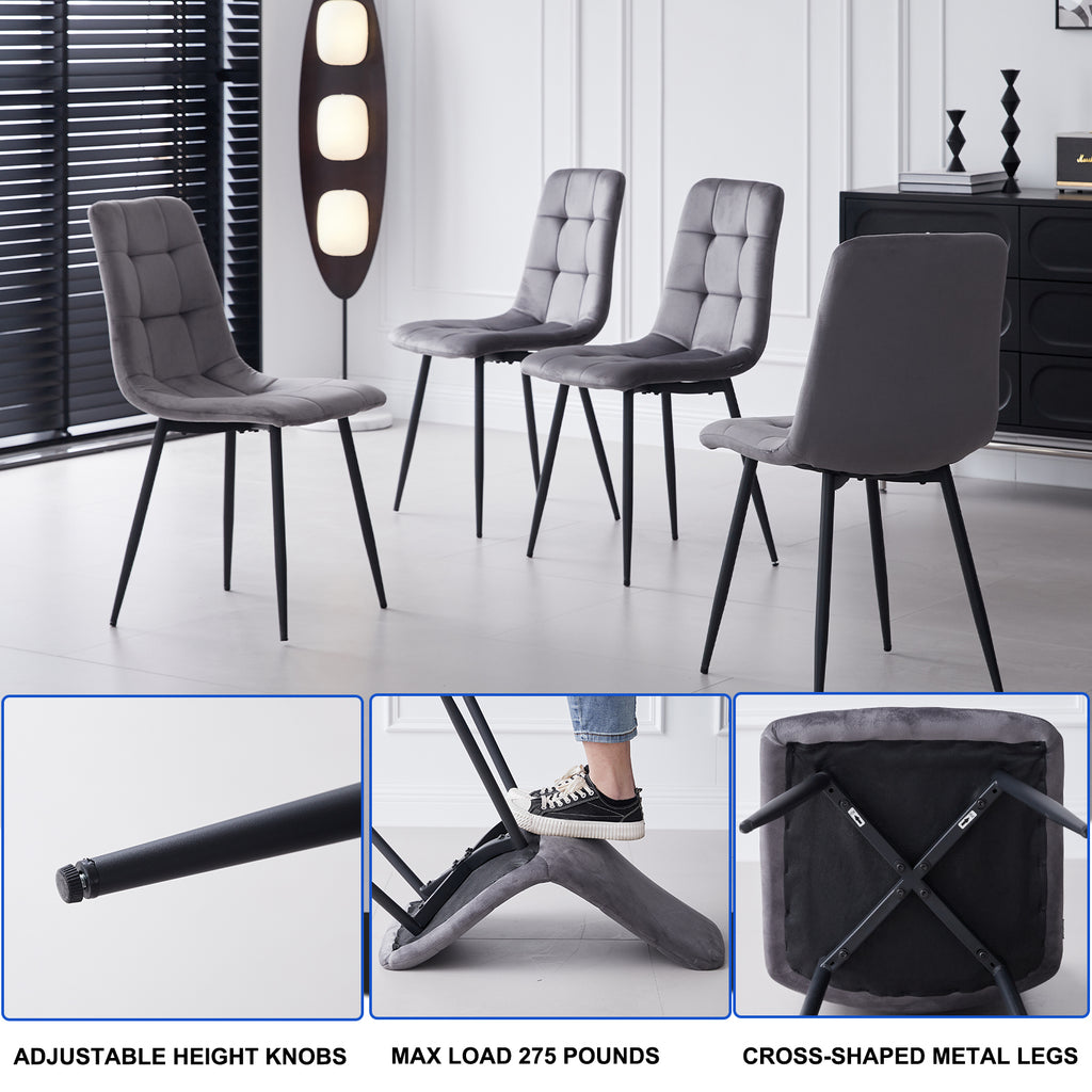 5 Piece Round Dining Table Set - Mid-Century 47 inch Brown Dining Table with 4 Gray Velvet Chairs Set, Dinner Table & Chair with Metal Legs for Kitchen Dining Room, Apartment, Bedroom