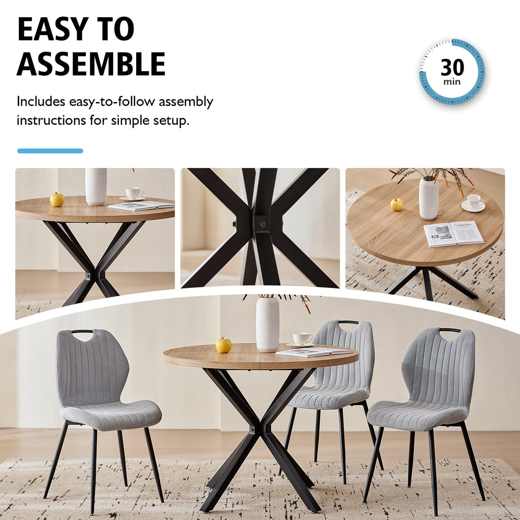 5 Piece 39" Round Dining Table Set for 4, Mid Century Kitchen Table with 4 Khaki Gray Upholstered Dining Chairs for Apartment Living Room, Space Saving Table.