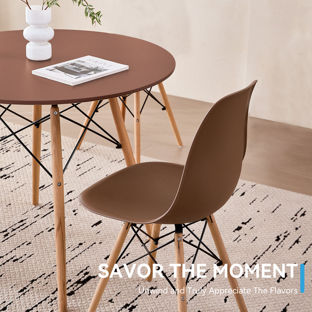 5 Piece 31.5'' Round Dining Table Set for 4, Kitchen Table & Chairs Set of 4, Mid-Century Modern Table W/ 4 Chairs for Home, Living Room, Apartment, Wood Legs, Metal Frame, Brown