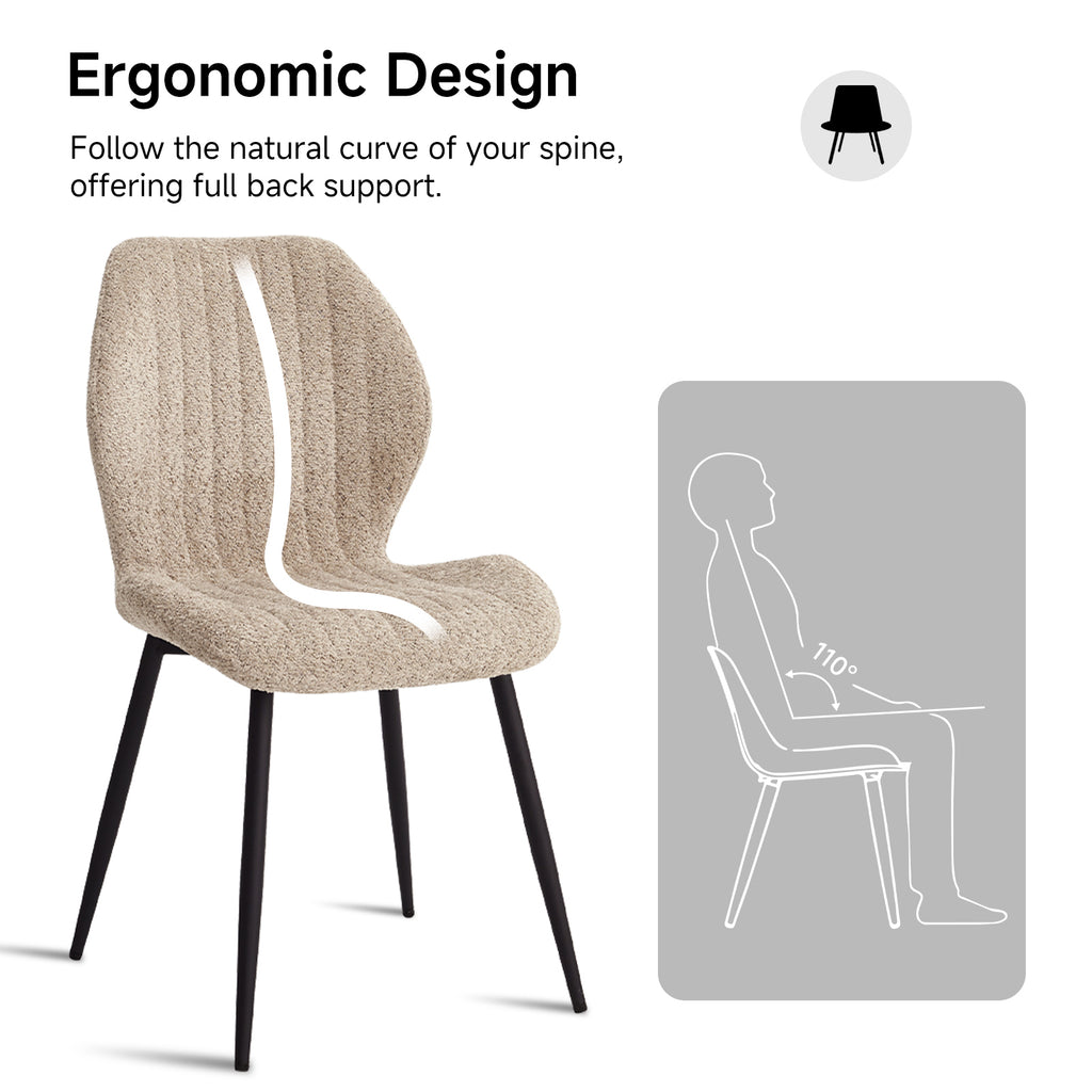 Boucle Dining Chairs Set of 4, Mid Century Modern Kitchen Chairs Comfortable Upholstered Armless Accent Dinning Room Chairs with Back and Metal Legs for Kitchen, Bedroom, Living Room, Brown