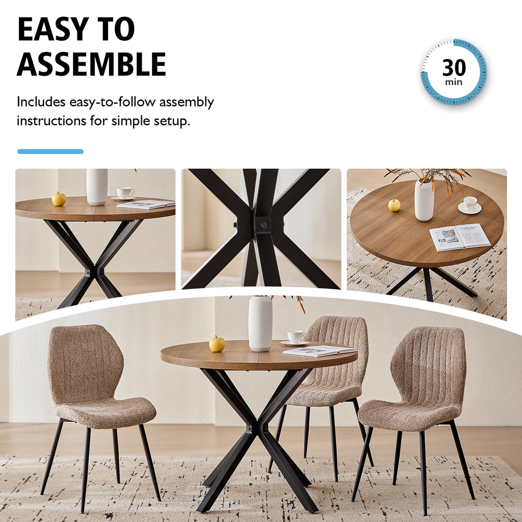 39" Round Dining Table Set for 4, Mid Century Kitchen Table with 4 Brown Upholstered Dining Chairs for Apartment Living Room Space Saving,Brown Table