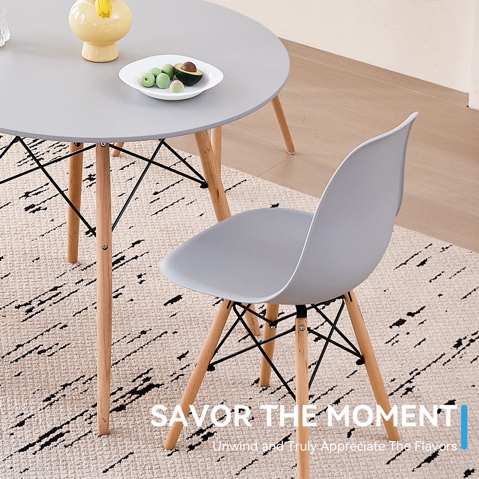 5 Piece 31.5'' Round Dining Table Set for 4, Kitchen Table & Chairs Set of 4, Mid-Century Modern Table W/ 4 Chairs for Home, Living Room, Apartment, Wood Legs, Metal Frame, Gray