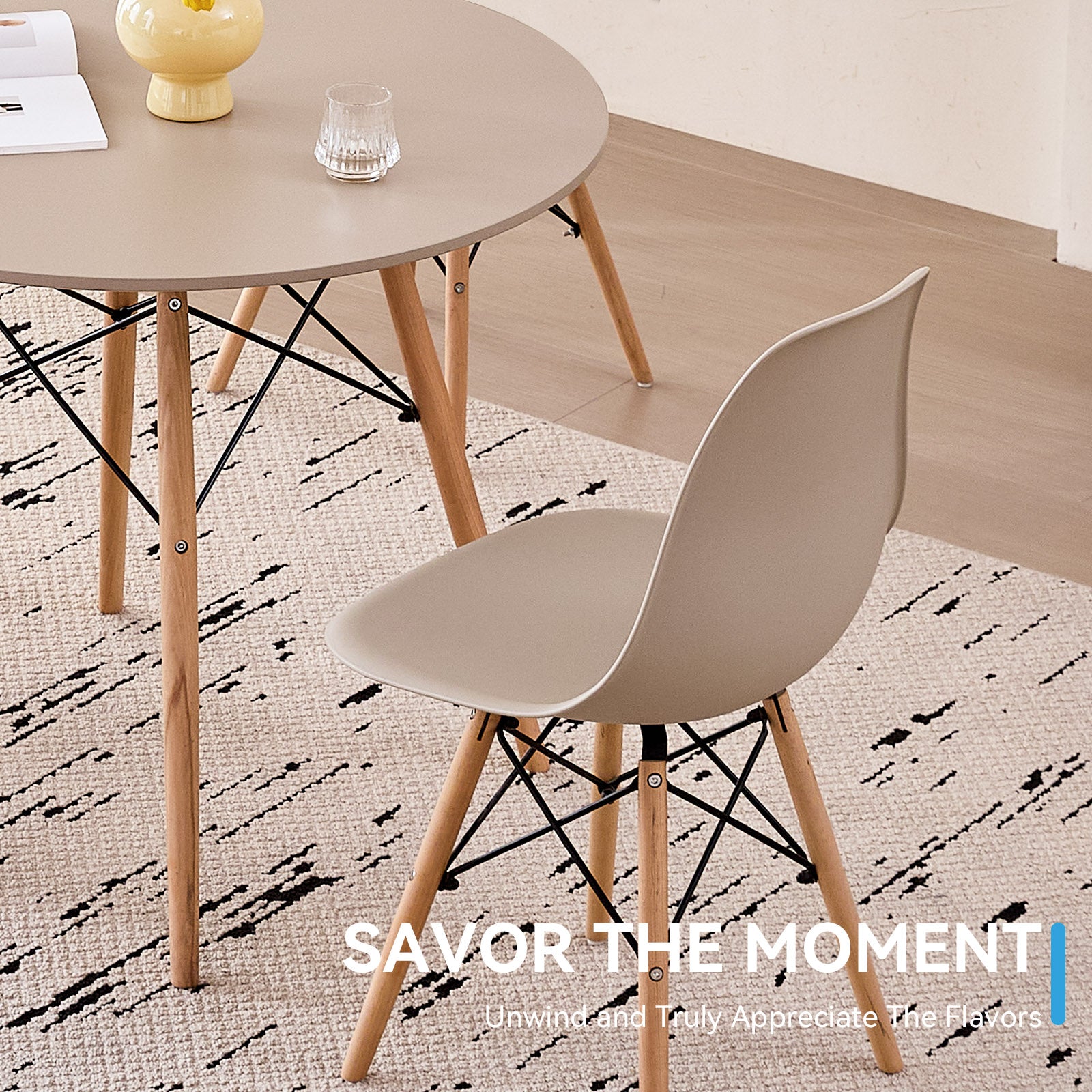 5 Piece 31.5'' Round Dining Table Set for 4, Mid-Century Modern Table W/ 4 Chairs for Kitchen, Home, Living Room, Apartment, Wood Legs, Metal Frame