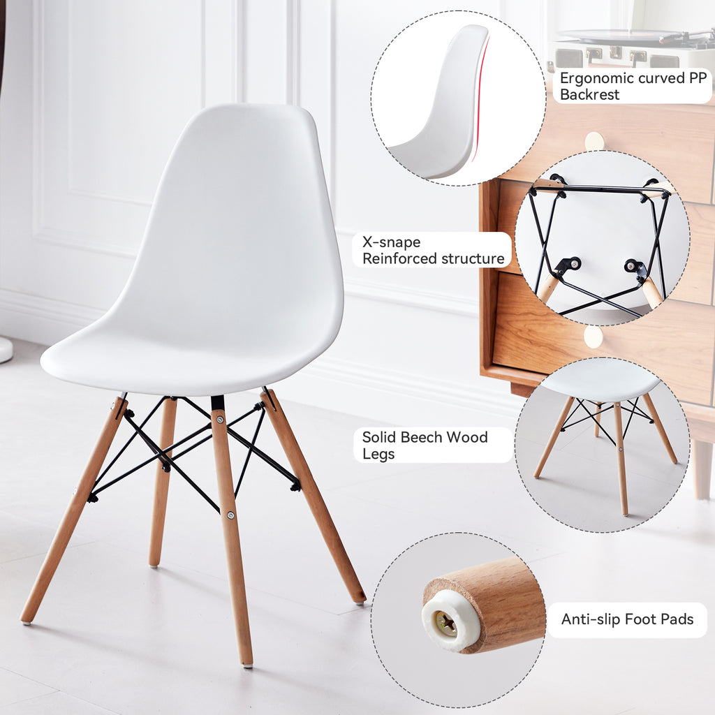 5 Piece Round Dining Table Set for 4, Mid-Century Modern Kitchen Table with 4 Chairs for Home, Apartment, Plastic Seats, Space Saving, Wood Legs