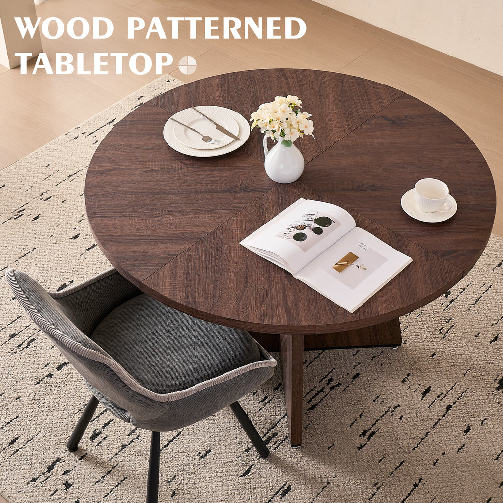 5 Piece 47" Round Dining Table Set for 4, [Fanned Base] [1.38" Thick Top] Wood Kitchen Table with 4 Swivel Dining Chairs, Grey