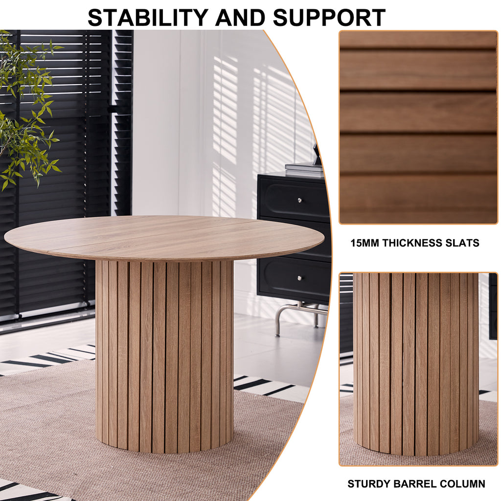 5 Piece Round Dining Table Set - Mid-Century 47 inch Oak Dining Table with 4 Blue Velvet Chairs Set, Dinner Table & Chair with Metal Legs for Kitchen Dining Room, Apartment, Bedroom