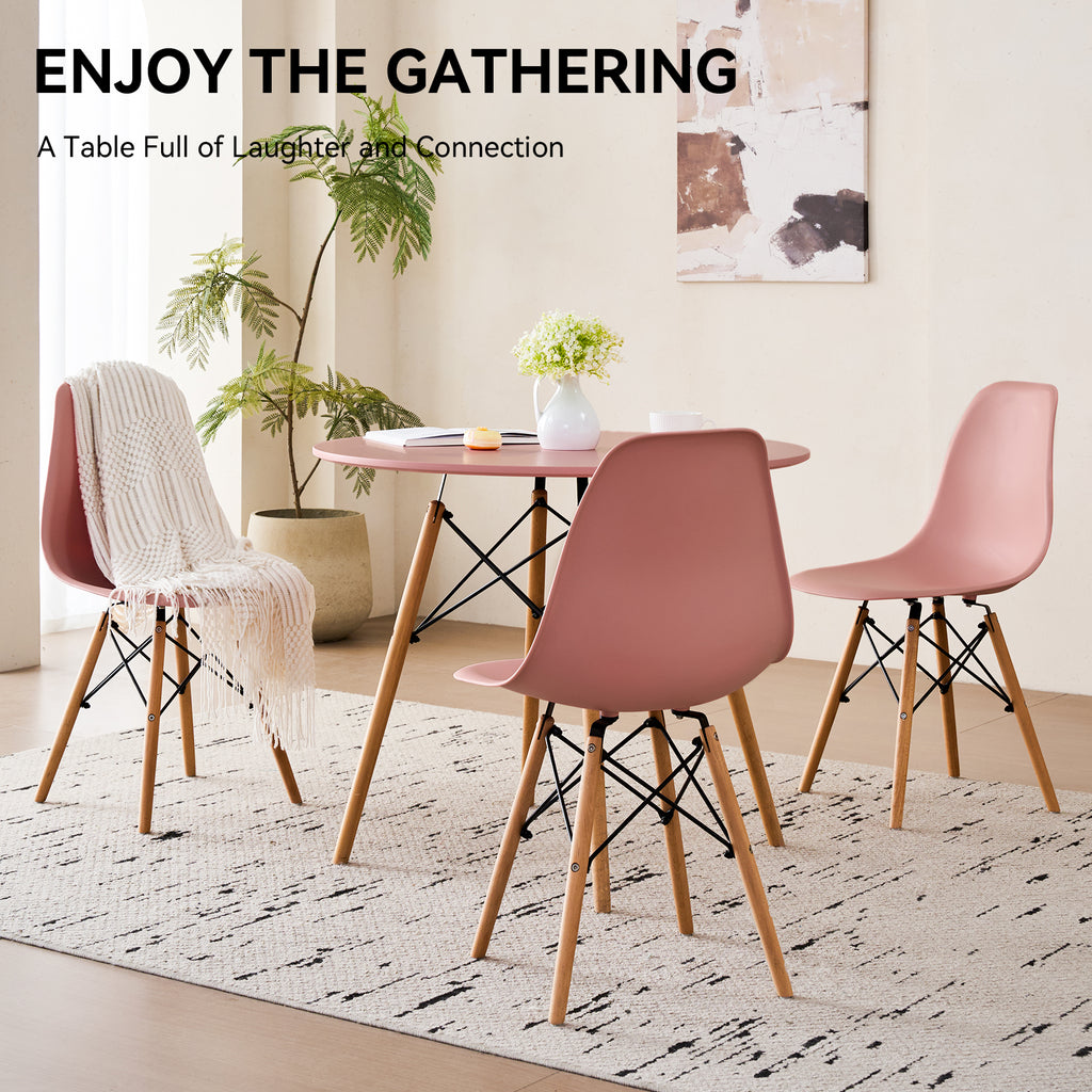 5-Piece 31.5'' Round Dining Table Set for 4, Kitchen Table Chair Set of 4, Mid-Century Modern Dinette Dining Room Table Set Dinner Table for 4 W/Solid Wood Legs, Pink