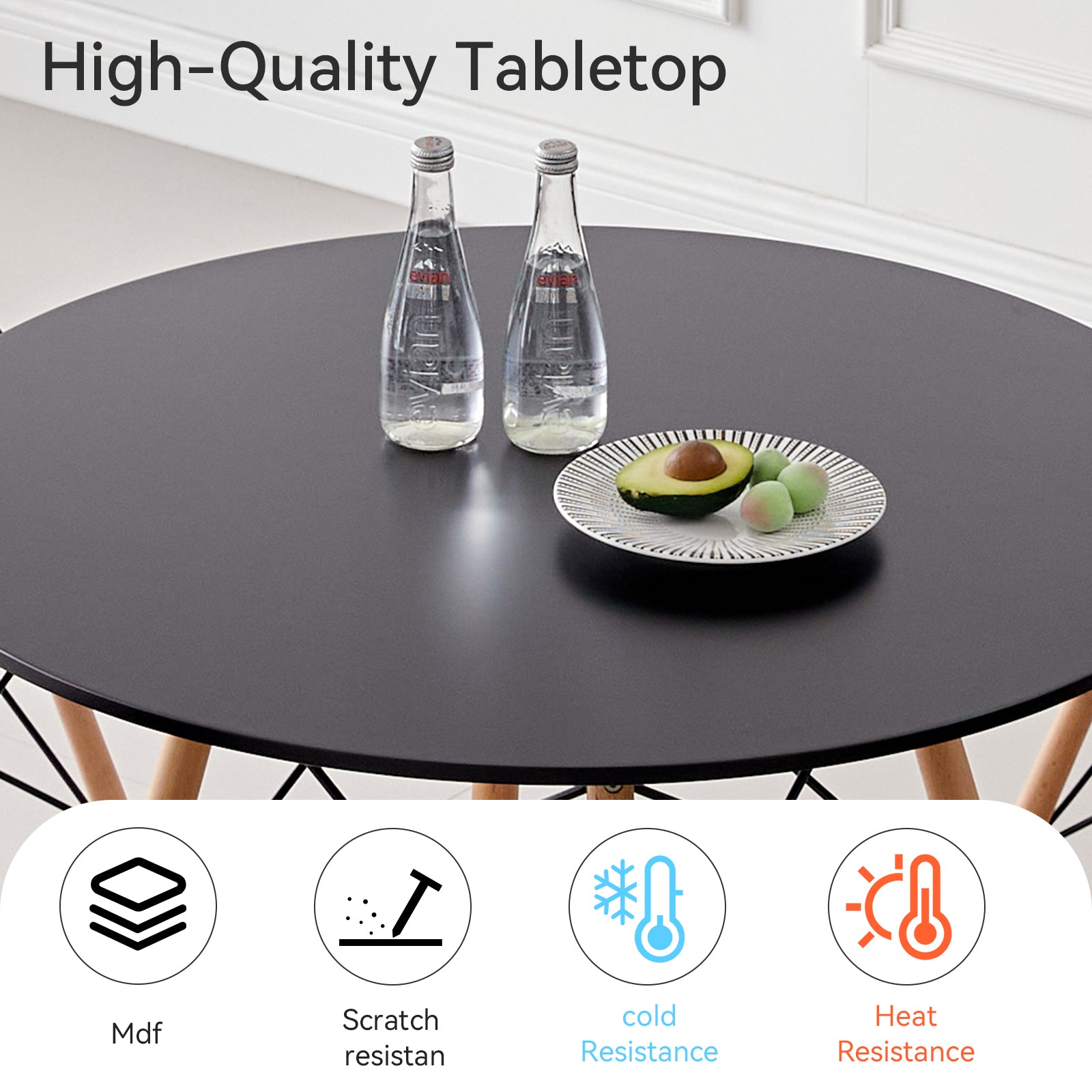 5 Piece 31.5'' Round Dining Table Set for 4, Kitchen Table & Chairs Set of 4, Mid-Century Modern Table W/ 4 Chairs for Home, Living Room, Apartment, Wood Legs, Metal Frame, Black