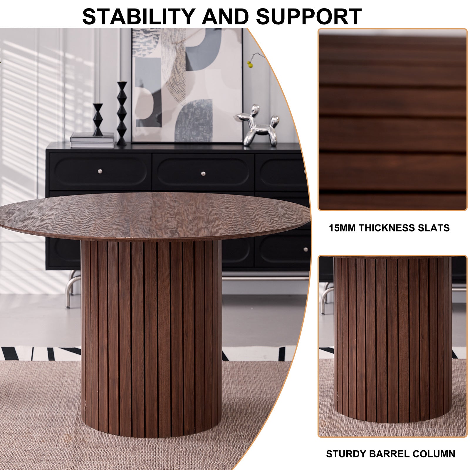 5 Piece Round Dining Table Set - Mid-Century 47 inch Dining Table with 4 Faux Leather Chairs Set, Dinner Table & Chair with Metal Legs for Kitchen Dining Room, Apartment, Bedroom, Brown
