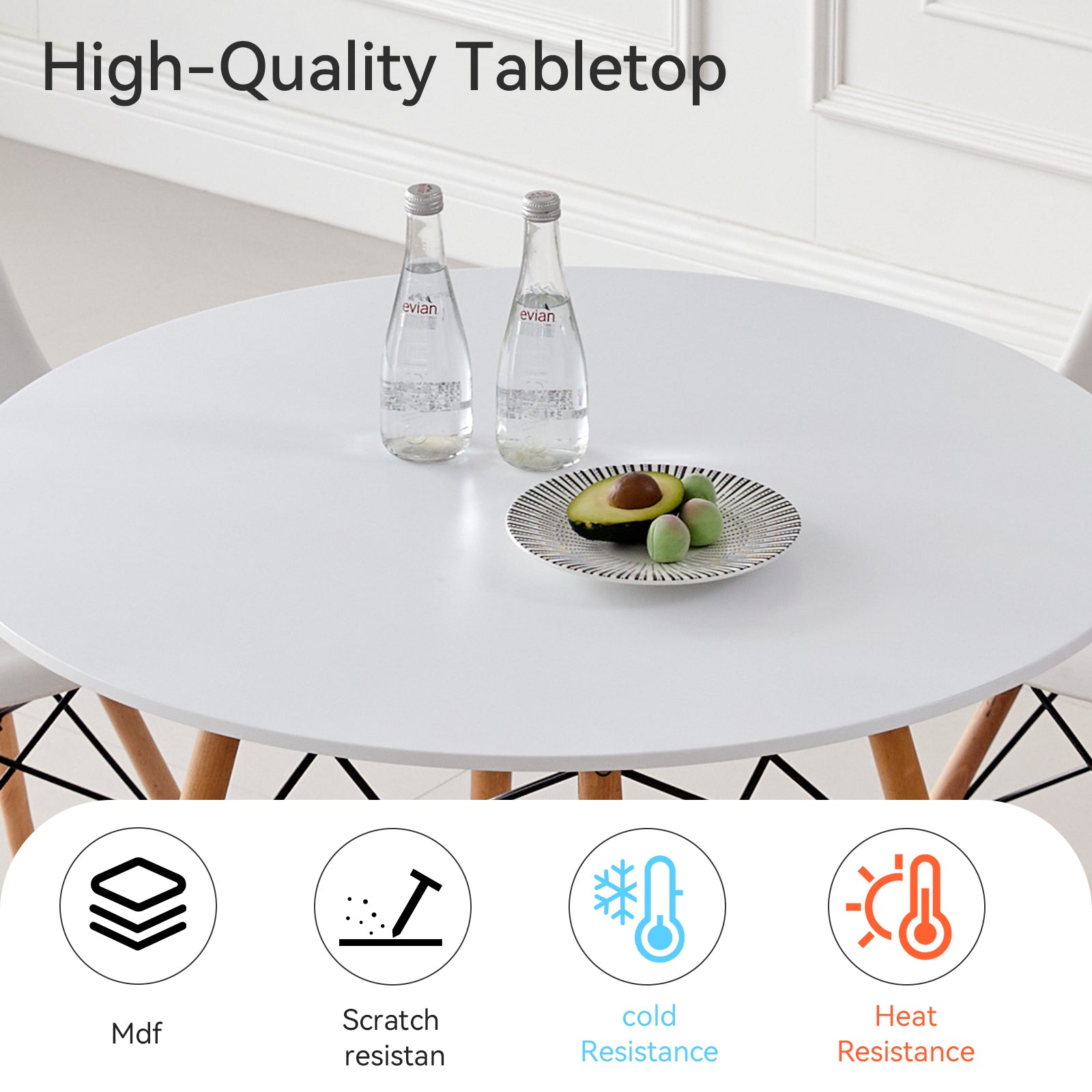 5 Piece Round Dining Table Set for 4, Mid-Century Modern Kitchen Table with 4 Chairs for Home, Apartment, Plastic Seats, Space Saving, Wood Legs