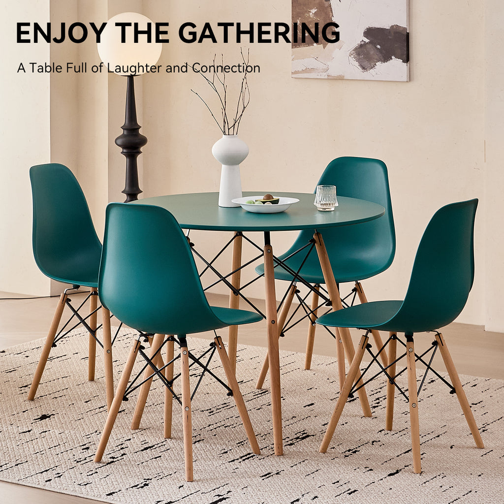 5 Piece 31.5'' Round Dining Table Set for 4, Kitchen Table & Chairs Set of 4, Mid-Century Modern Table W/ 4 Chairs for Home, Living Room, Apartment, Wood Legs, Metal Frame, Green