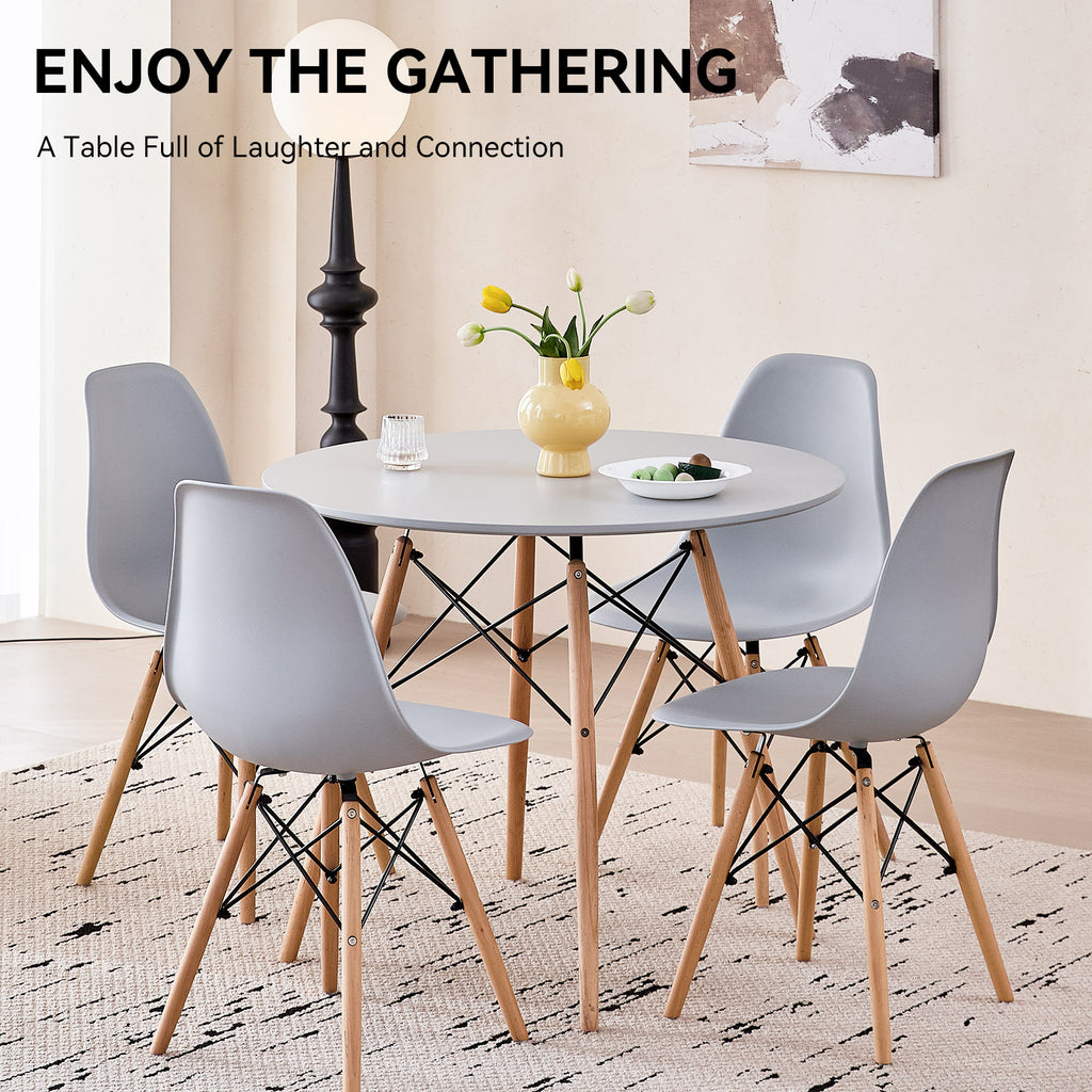 5 Piece 31.5'' Round Dining Table Set for 4, Kitchen Table & Chairs Set of 4, Mid-Century Modern Table W/ 4 Chairs for Home, Living Room, Apartment, Wood Legs, Metal Frame, Gray