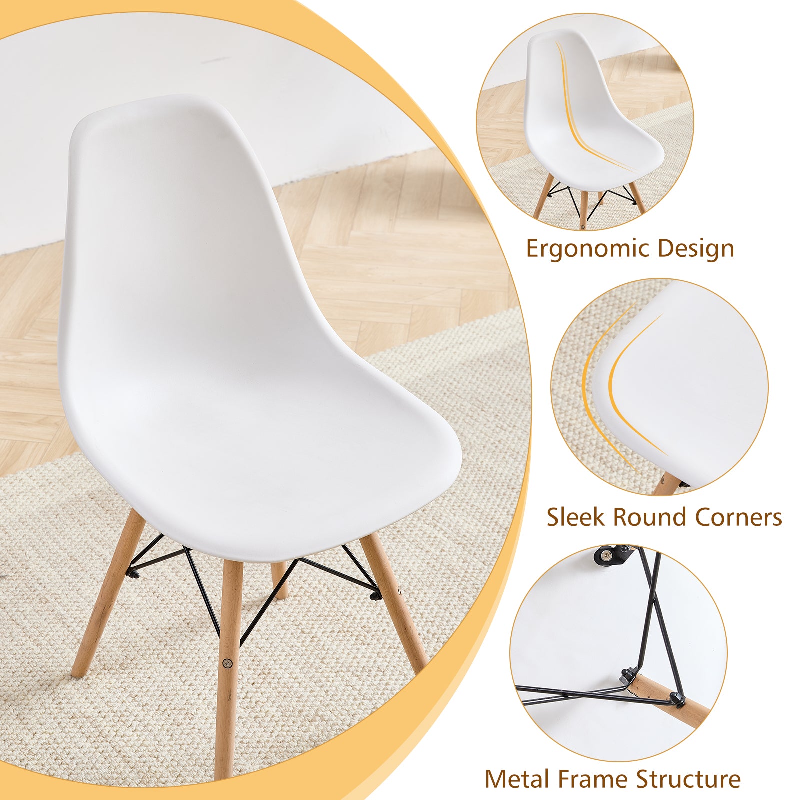 5-Piece 35.5'' Round Dining Table Set for 4, Kitchen Table Chair Set of 4, Mid-Century Modern Dinette Dining Room Table Set Dinner Table for 4 W/Solid Wood Legs, White