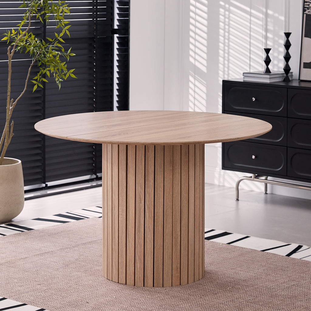 5 Piece Round Dining Table Set - Mid-Century 47 inch Oak Dining Table with 4 Blue Velvet Chairs Set, Dinner Table & Chair with Metal Legs for Kitchen Dining Room, Apartment, Bedroom