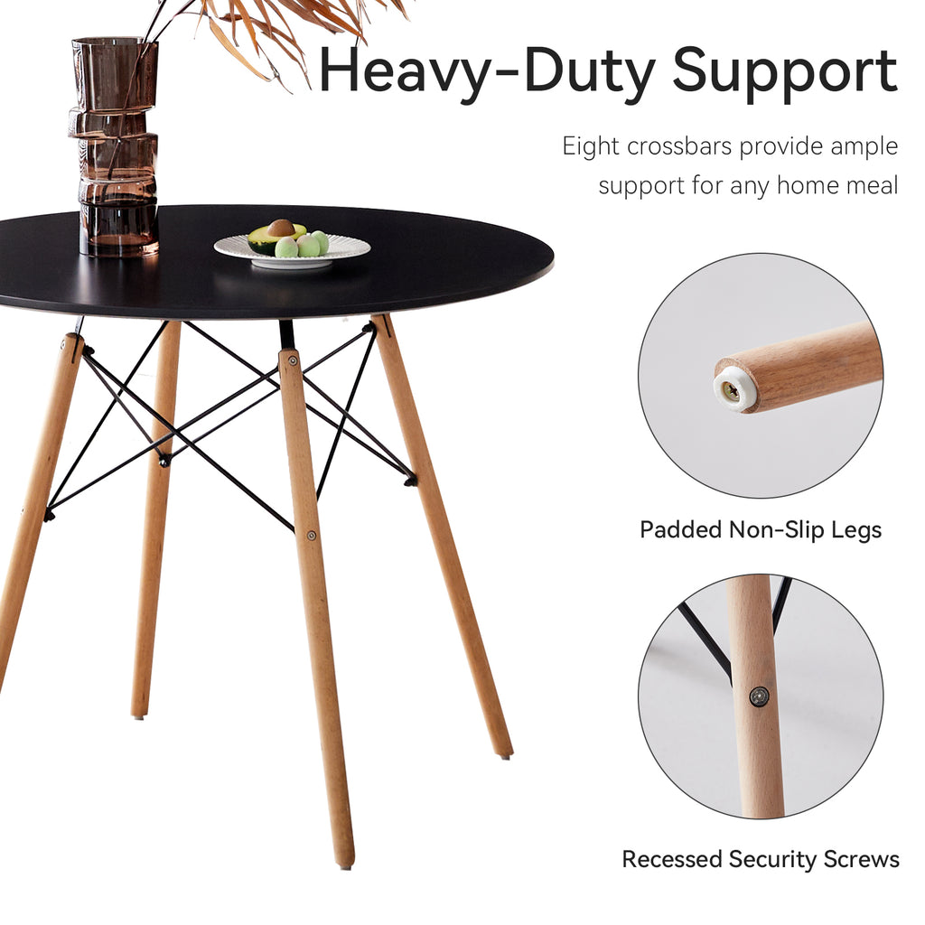 5 Piece 31.5'' Round Dining Table Set for 4, Kitchen Table & Chairs Set of 4, Mid-Century Modern Table W/ 4 Chairs for Home, Living Room, Apartment, Wood Legs, Metal Frame, Black