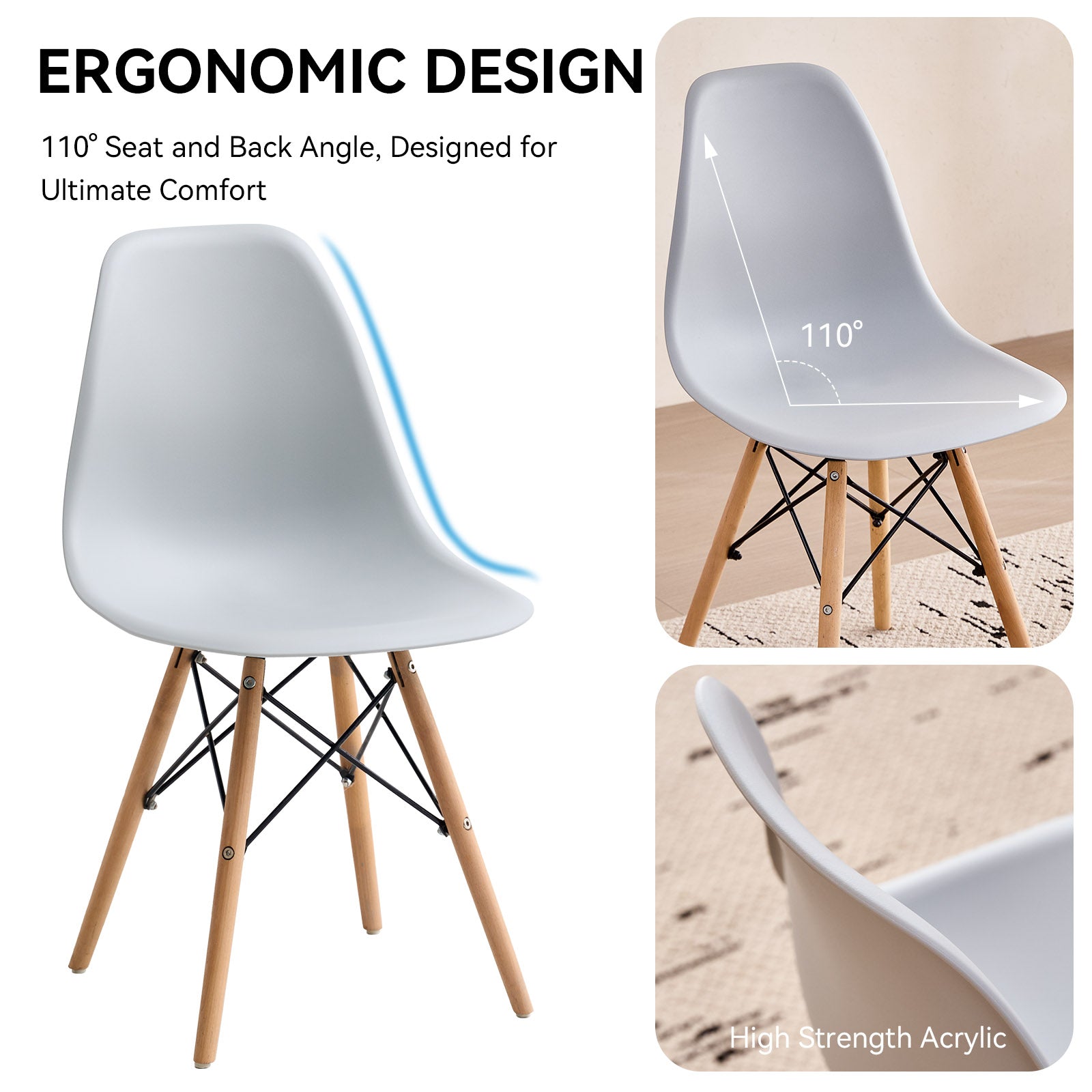 5 Piece 31.5'' Round Dining Table Set for 4, Kitchen Table & Chairs Set of 4, Mid-Century Modern Table W/ 4 Chairs for Home, Living Room, Apartment, Wood Legs, Metal Frame, Gray