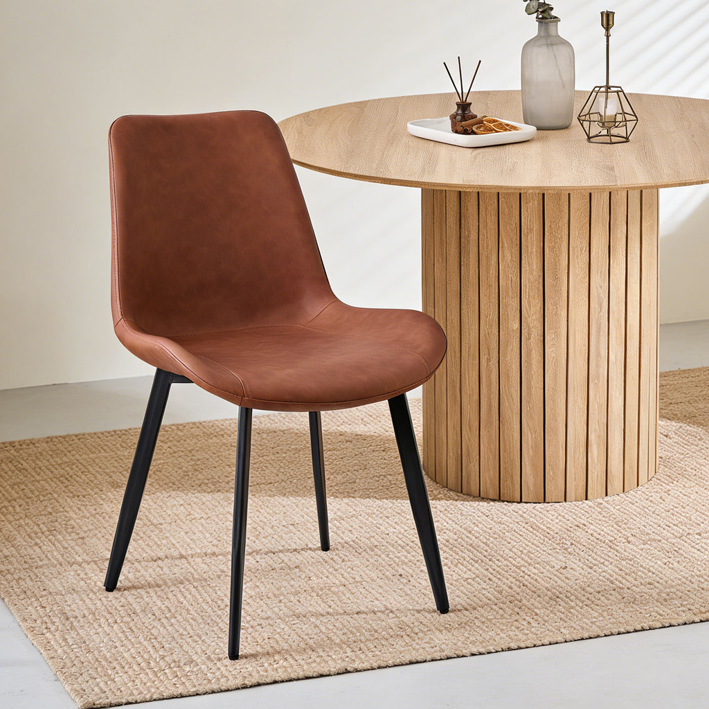 47 inches Modern Round Dining Table, Wood Kitchen Table for 4 with Two-part Tabletop and Wooden Strip Columns Base, Farmhouse Table for Kitchen, Dinning Room, Oak